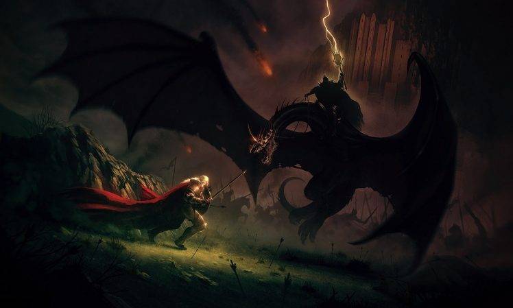 The Lord Of The Rings, Artwork, Battle, Éowyn, Witchking Of Angmar HD Wallpaper Desktop Background