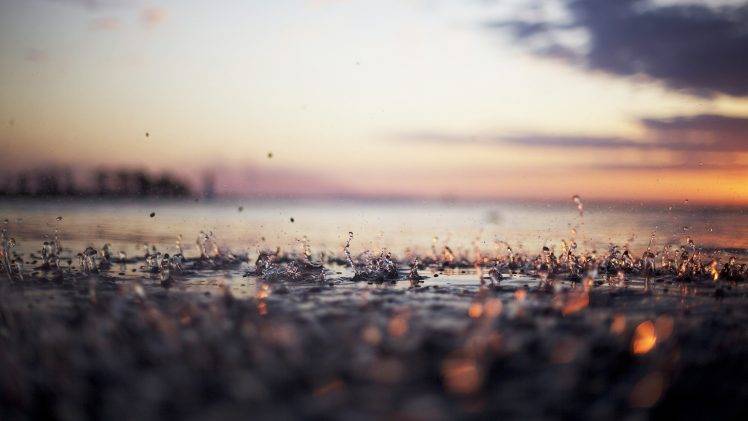 sunset, Photography, Rain, Macro, Nature, Sea, Water Drops HD Wallpaper Desktop Background