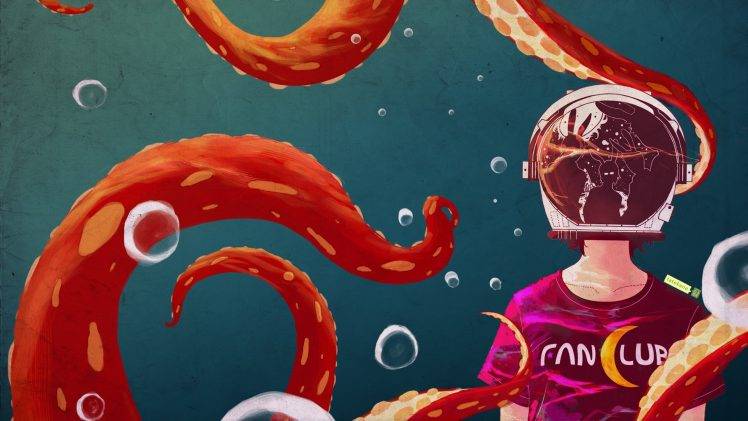 tentacles, Helmet, Artwork, Bubbles, Abstract HD Wallpaper Desktop Background