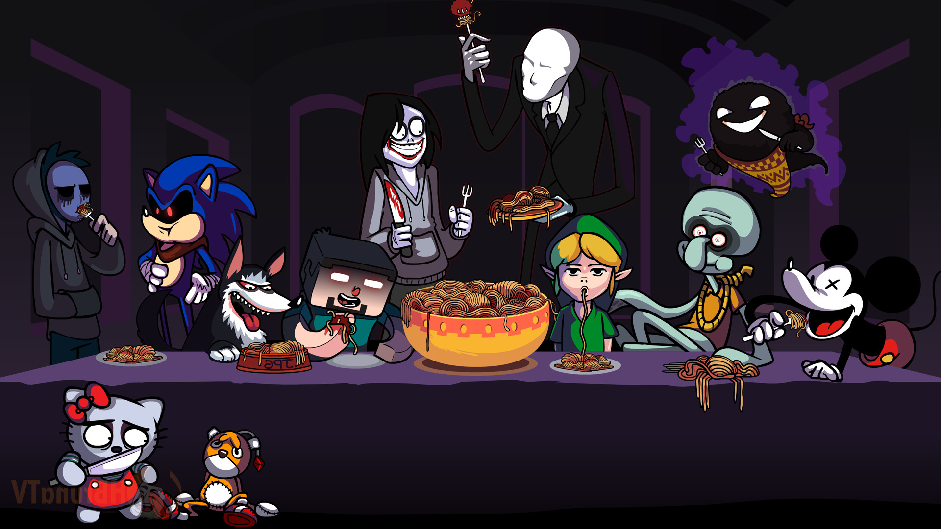 video Game Characters, Mickey Mouse, Ghast, Link, Sonic The Hedgehog, Spaghetti, Minecraft, Parody, Halloween, Slender Man, Hello Kitty, The Last Supper, Steve, Pokemon Wallpaper