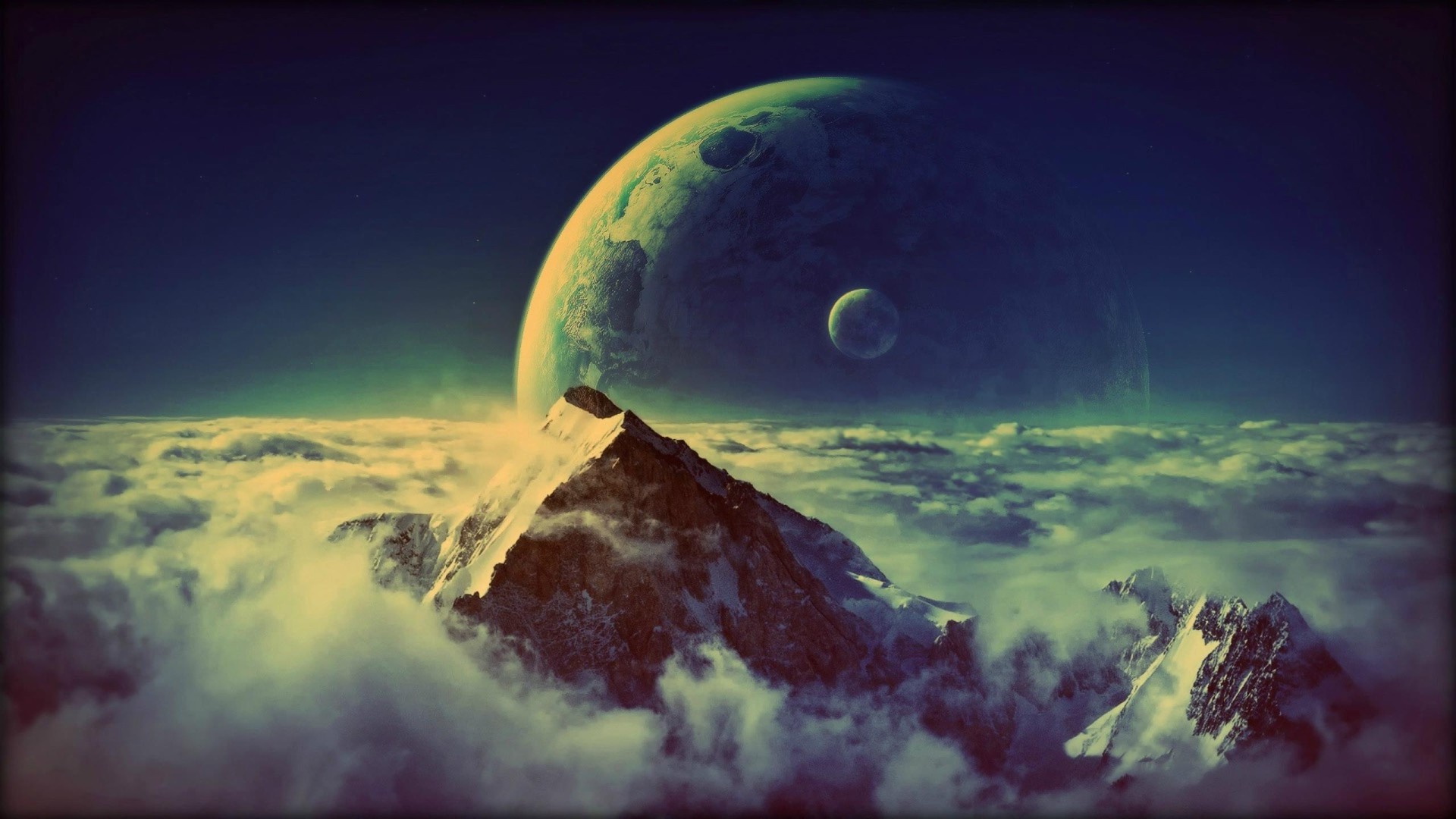 space, Clouds, Moon, Planet, Mountain Wallpaper