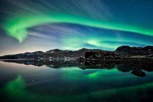 aurorae, Landscape, Reflection, Water, Iceland