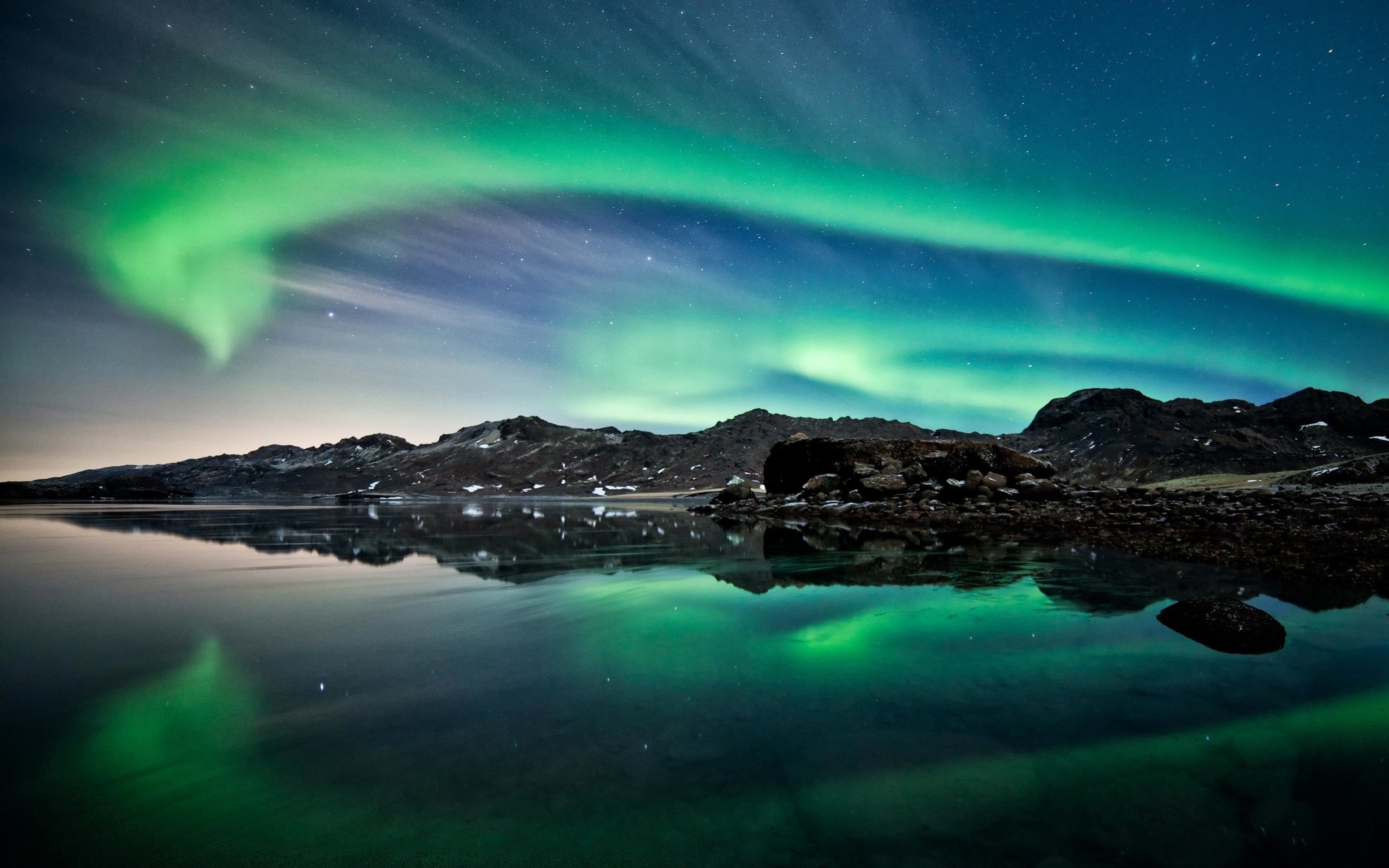 aurorae, Landscape, Reflection, Water, Iceland Wallpaper