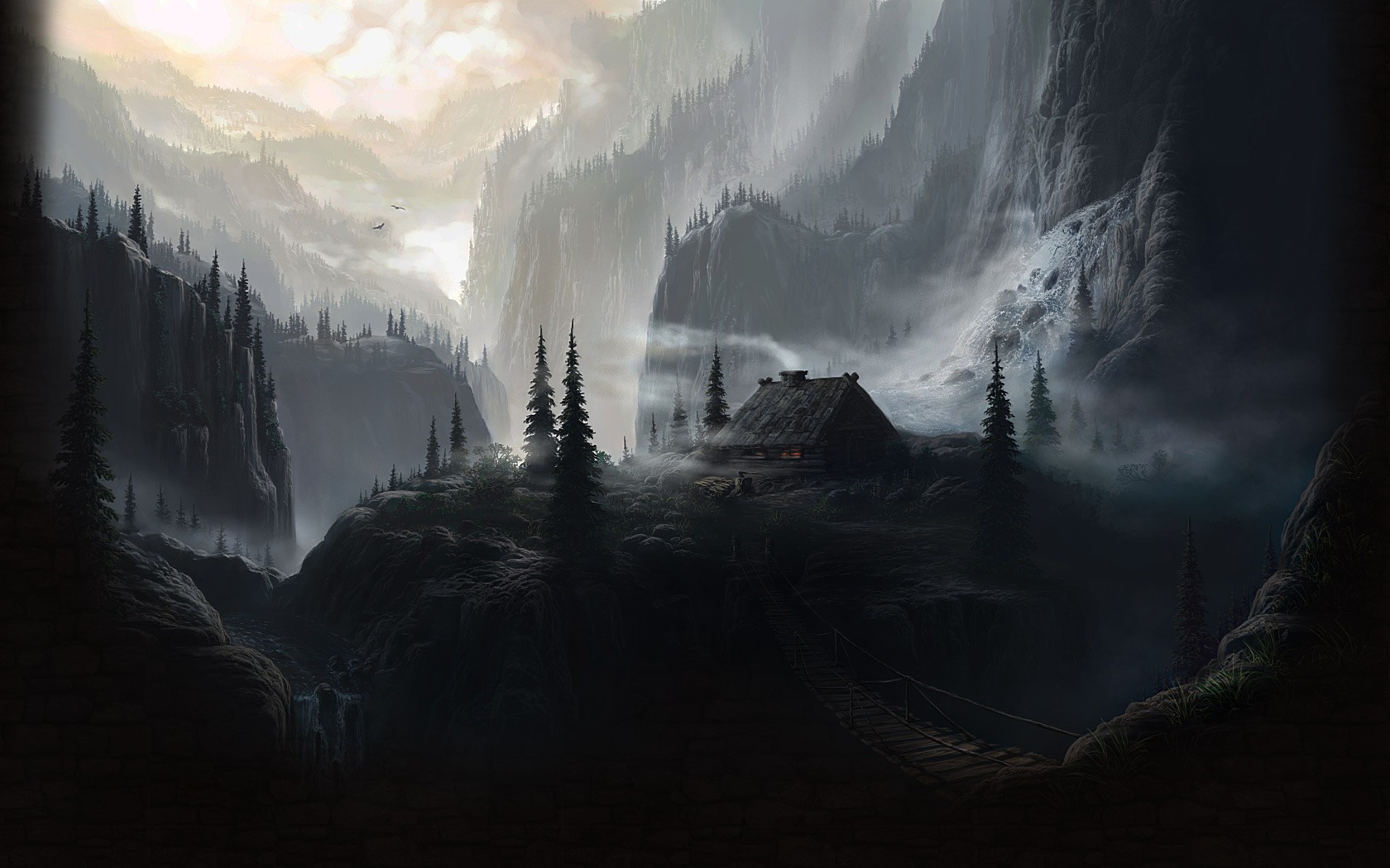 nature, Cabin, Mountain, Mist Wallpaper