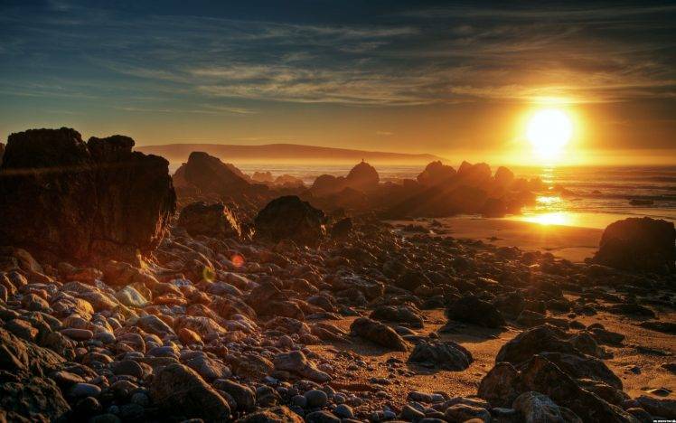 rock, Coast, Sunset, Beach, Landscape, Sunlight HD Wallpaper Desktop Background