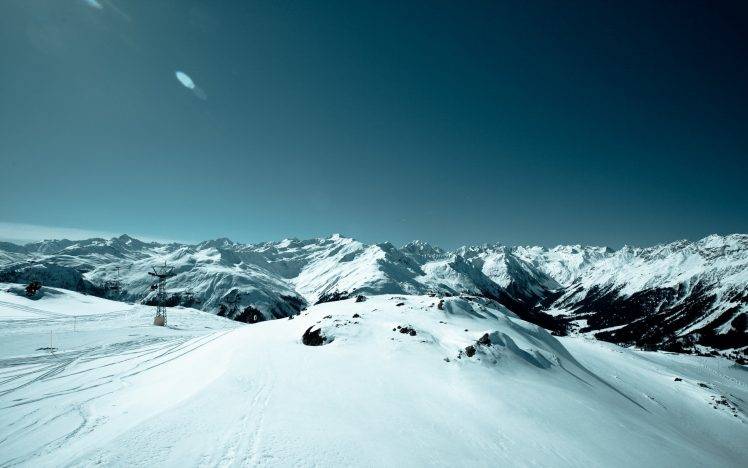 landscape, Nature, Sky, Snow, Mountain, Snowy Peak, Clear Sky, Lens Flare HD Wallpaper Desktop Background