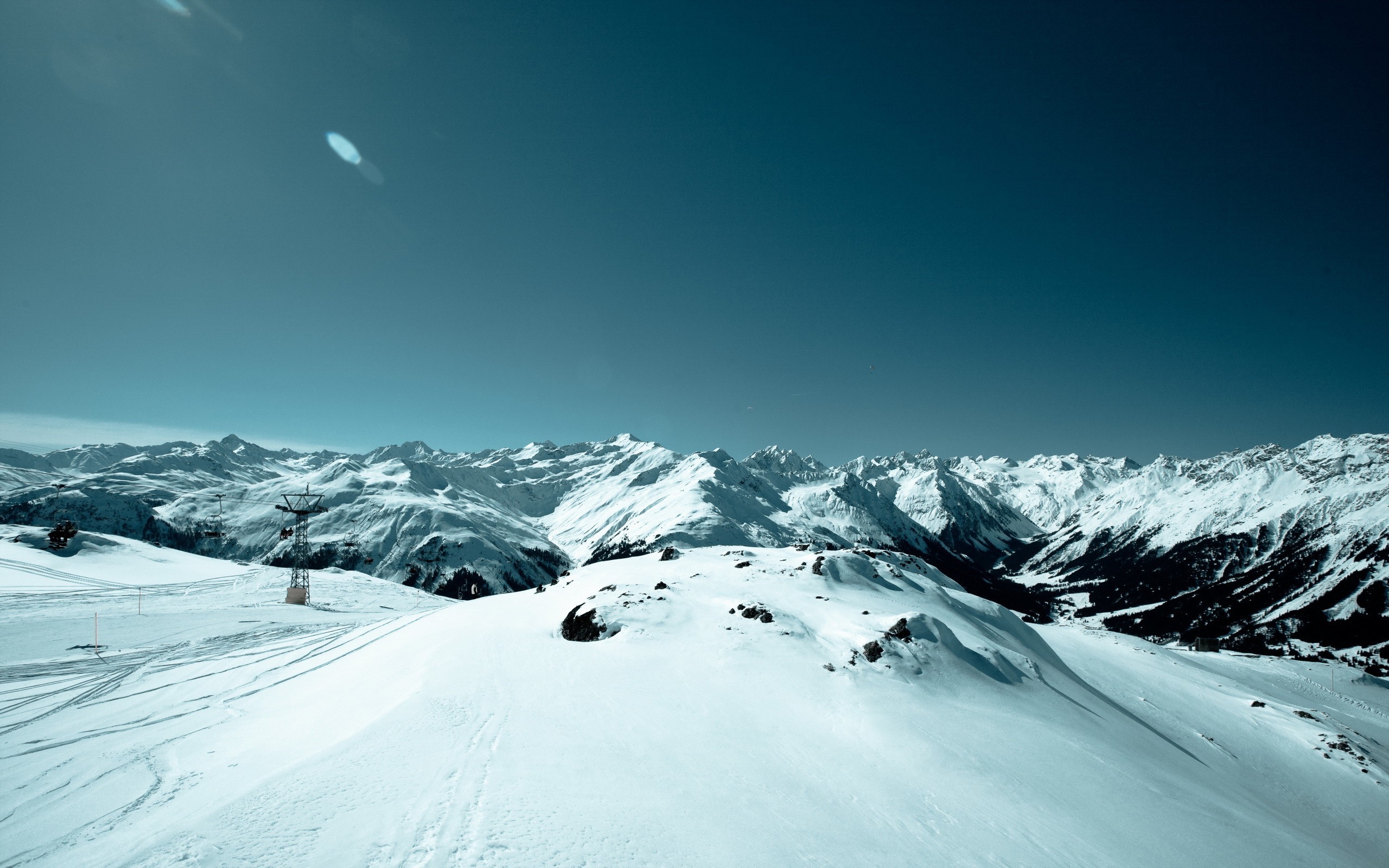landscape, Nature, Sky, Snow, Mountain, Snowy Peak, Clear Sky, Lens Flare Wallpaper