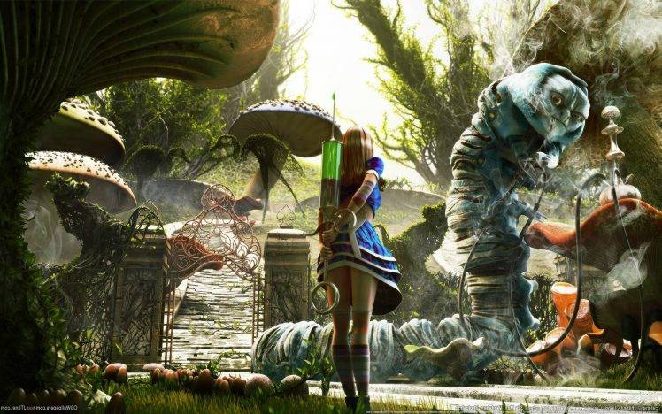 Alice In Wonderland, Fantasy Art, Syringe, Mushroom HD Wallpaper Desktop Background