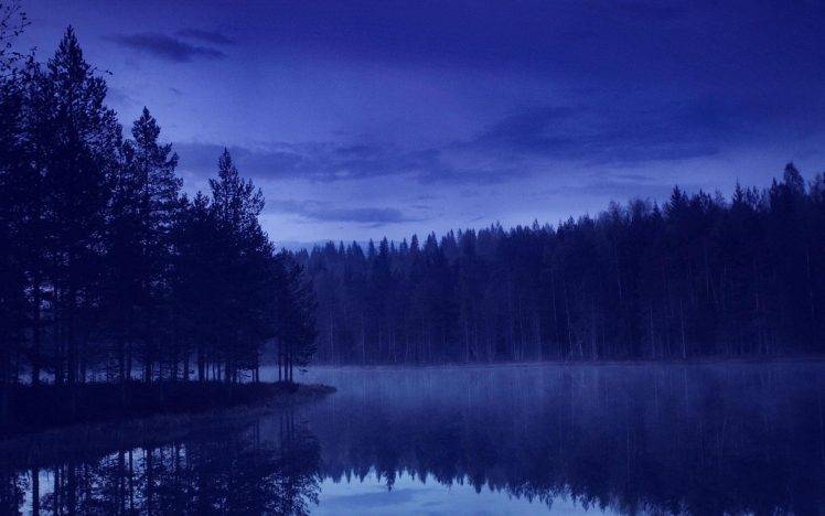 nature, Landscape, Blue, Evening, Reflection, Water, Forest, Trees, Pine Trees, Calm, Island HD Wallpaper Desktop Background