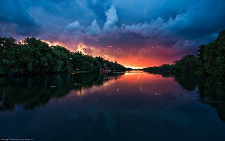 lake, Lightning, Clouds HD Wallpaper Desktop Background