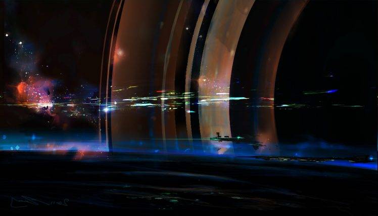 artwork, Fantasy Art, Concept Art, Space, Planet, Planetary Rings, Spaceship HD Wallpaper Desktop Background