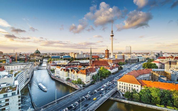 cityscape, Building, River, Bridge, Car, Boat, Berlin HD Wallpaper Desktop Background