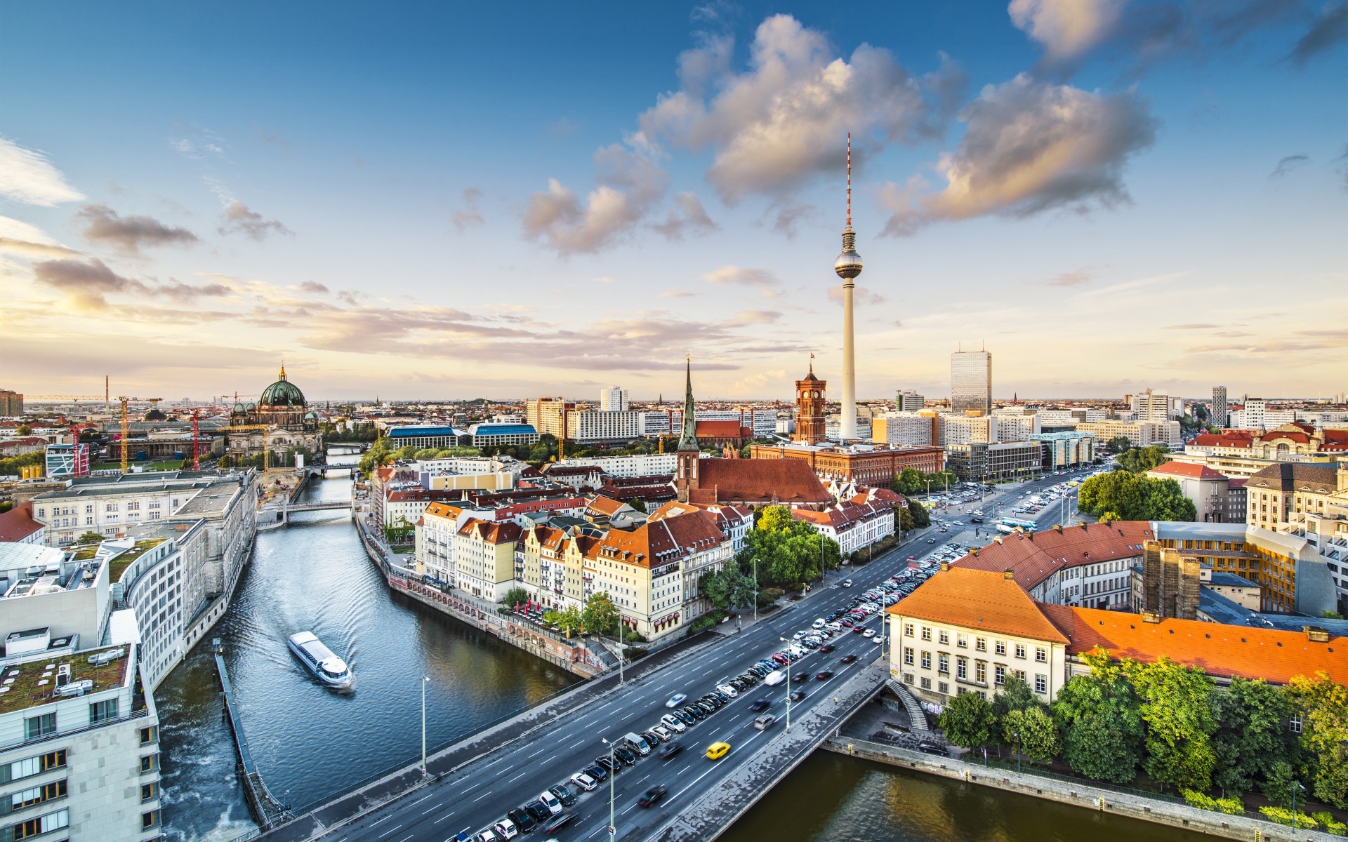cityscape, Building, River, Bridge, Car, Boat, Berlin Wallpaper