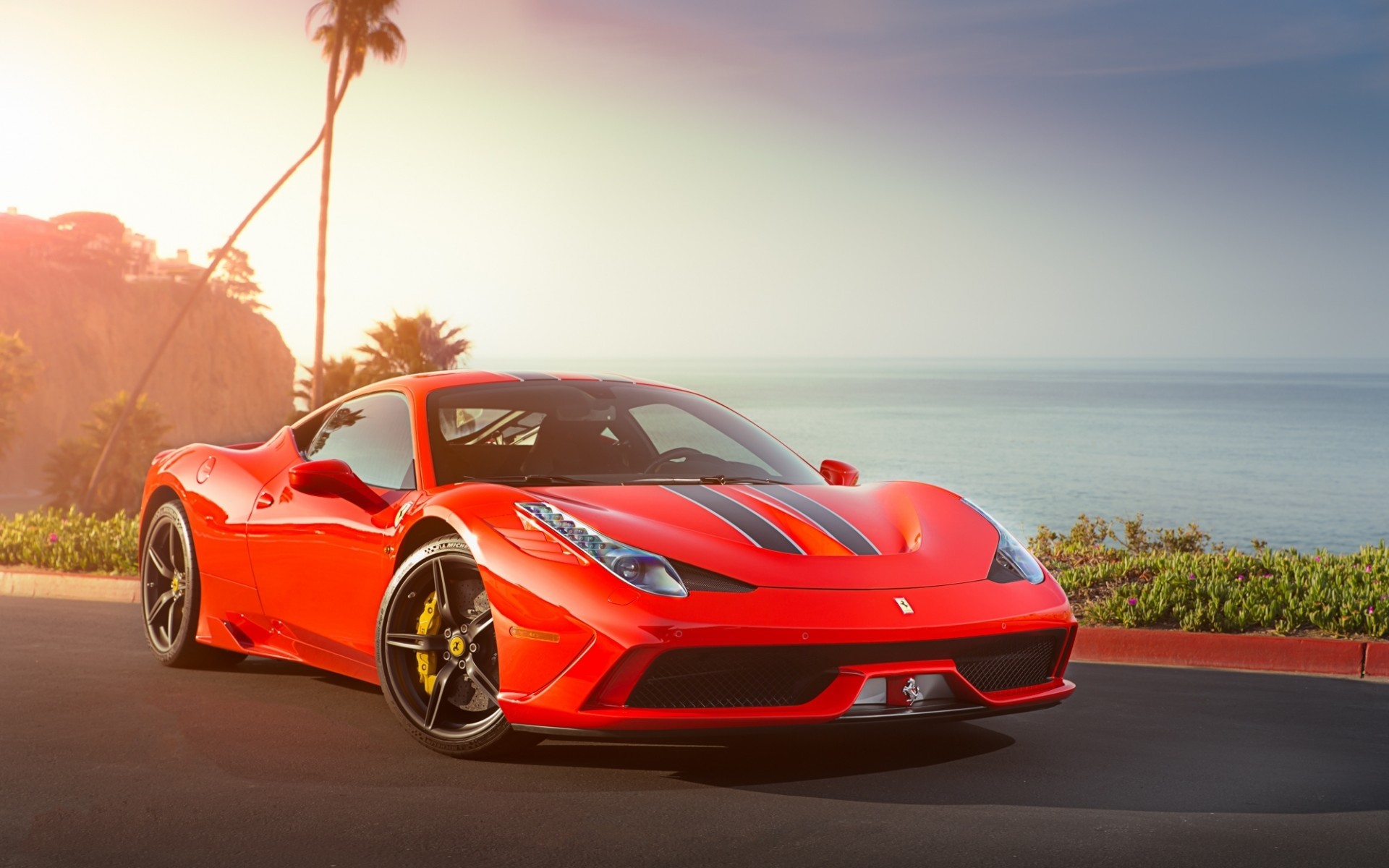 car, Ferrari, Sea Wallpaper