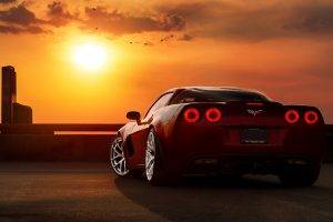 car, Sunset, Corvette