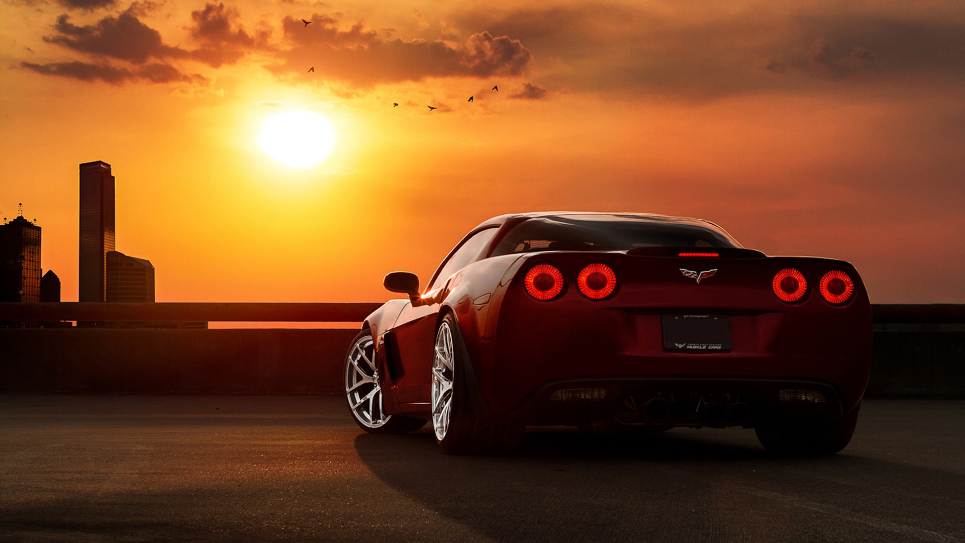 car, Sunset, Corvette Wallpaper