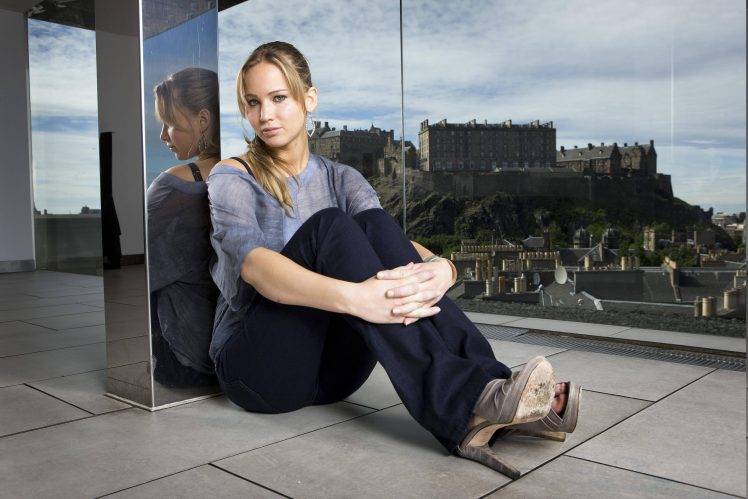 Jennifer Lawrence, Women, Jeans, High Heels, Blonde, Edinburgh, Actress HD Wallpaper Desktop Background