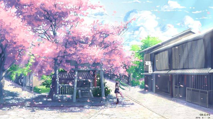 Vocaloid, Hatsune Miku, Anime, Cherry Blossom, School Uniform HD Wallpaper Desktop Background