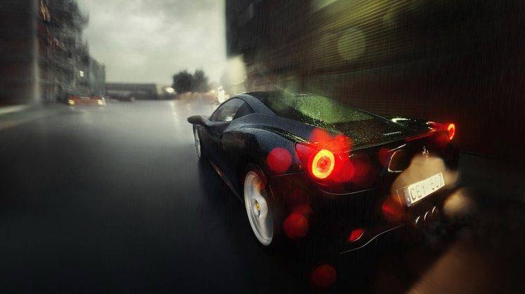 car, Ferrari, Rain HD Wallpaper Desktop Background