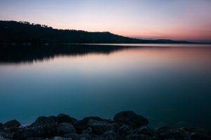 Switzerland, Landscape, Sunrise, Rock, Silhouette, Reflection, Lake