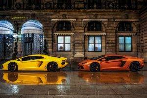 yellow, Orange, Lamborghini, Lamborghini Aventador, Italian Cars, Mid engine, Car