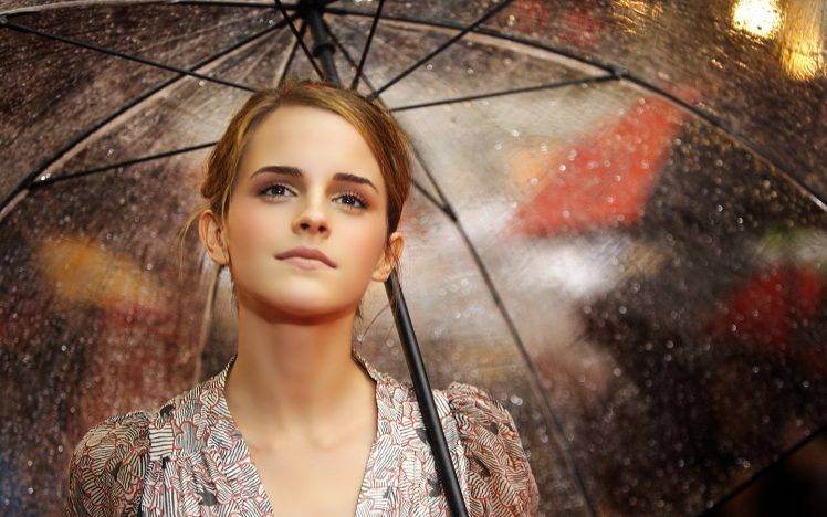 Emma Watson, Brunette, Umbrella HD Wallpaper Desktop Background