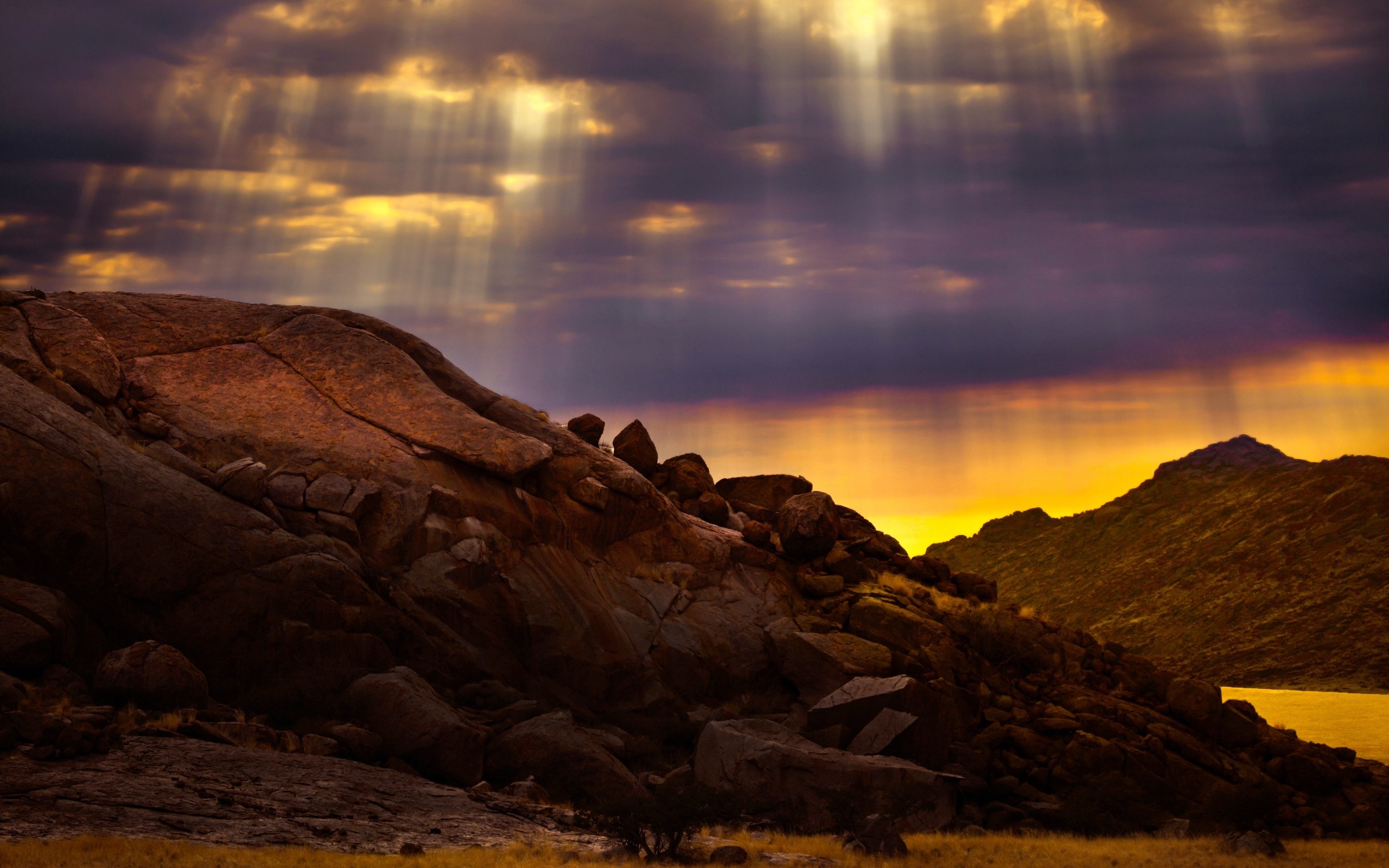 landscape, Rock, Sun Rays Wallpaper
