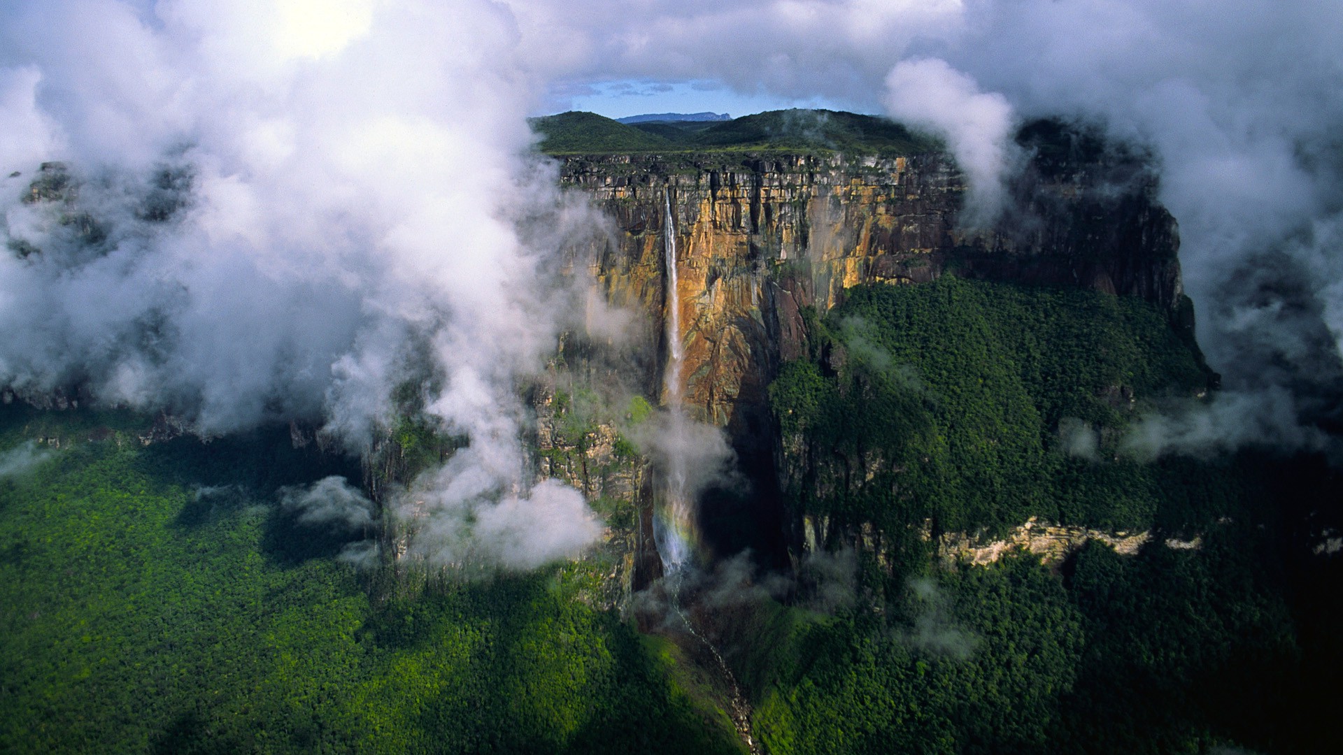 nature, Waterfall, Clouds Wallpaper