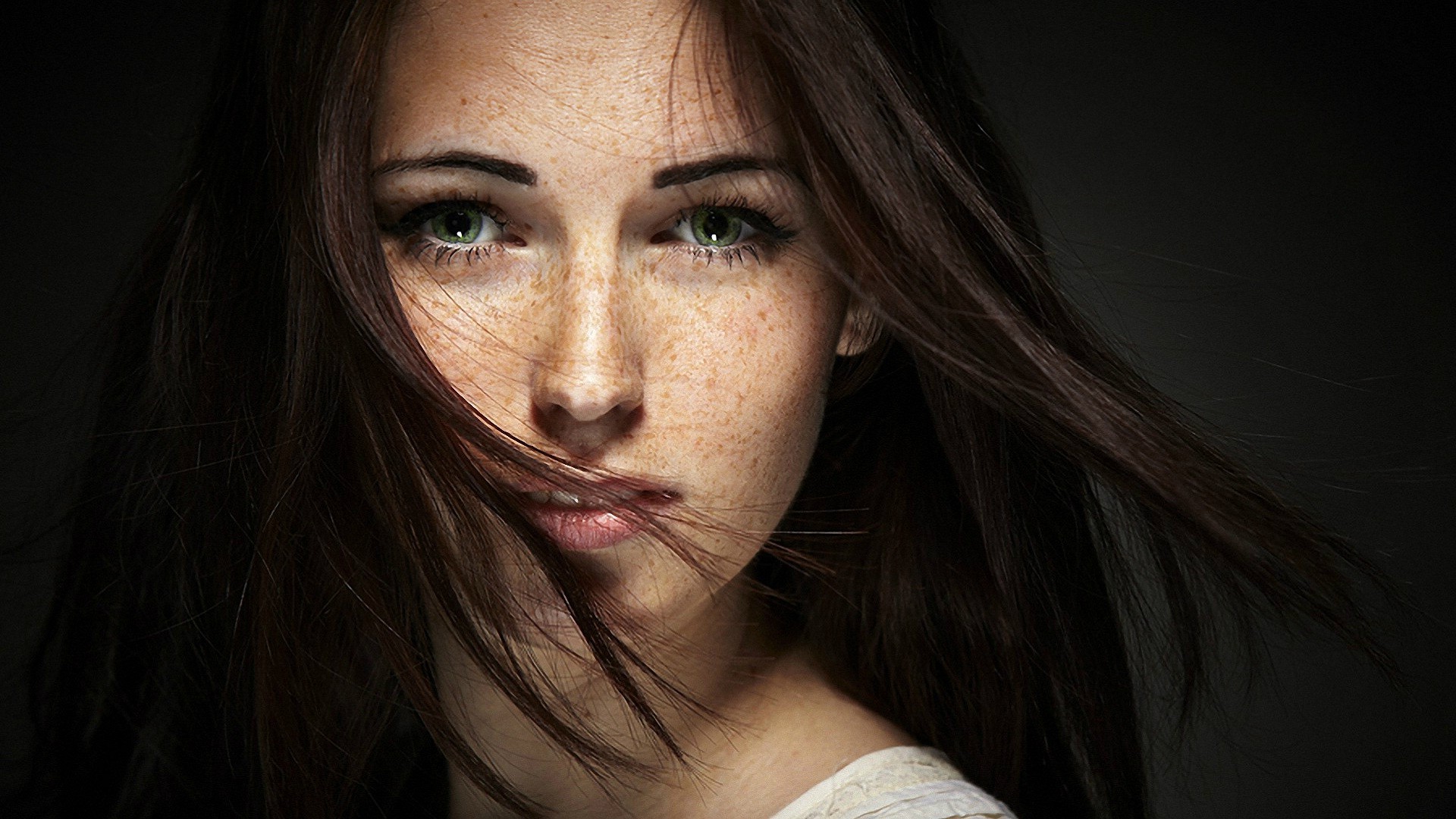 Women, Brunette, Face, Green Eyes, Freckles Wallpapers HD 