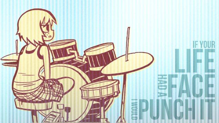 drums, Anime Girls, Quote, Scott Pilgrim HD Wallpaper Desktop Background