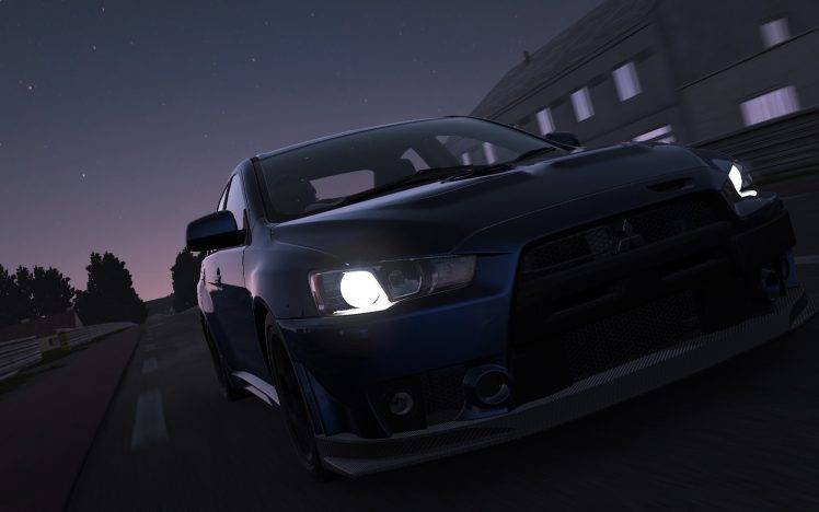 night, Project CARS, Mitsubishi Lancer Evo X, Mitsubishi Lancer EVO, Le Mans, Video Games HD Wallpaper Desktop Background