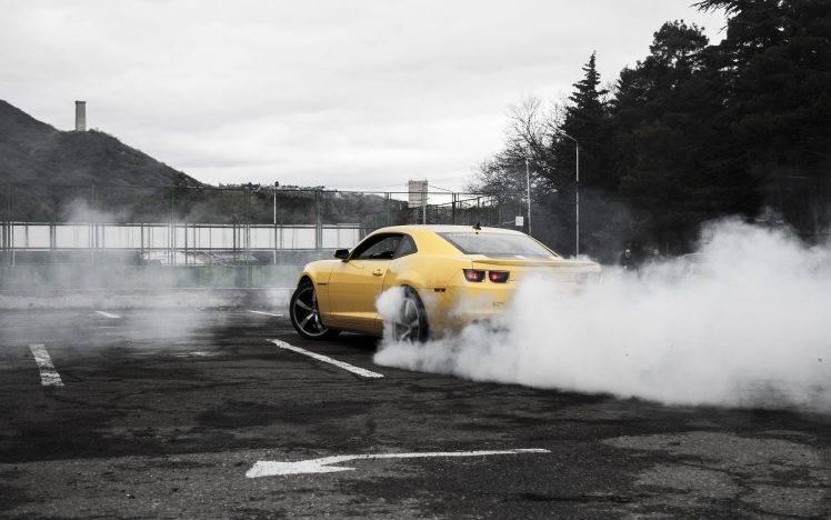 Camaro, Chevrolet, Burnout, Yellow, Smoke HD Wallpaper Desktop Background
