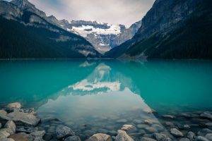 lake, Banff National Park, Alberta, Canada, Mountain, Reflection, Rock
