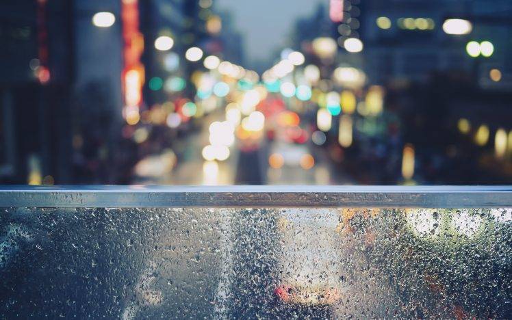 nature, Macro, Glass, Water Drops, City, Bokeh, Rain, Water On Glass HD Wallpaper Desktop Background
