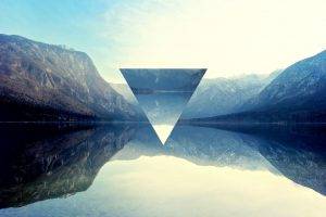 triangle, Polyscape, Mountain, Lake, Reflection