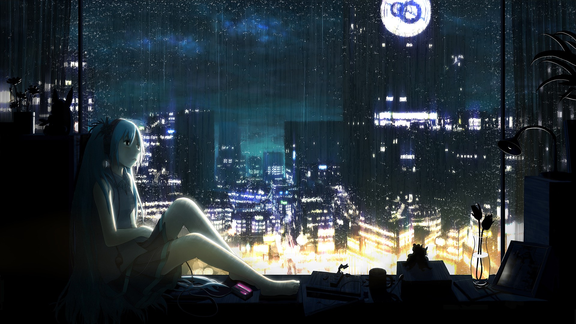 women, Hatsune Miku, City, Music, Rain Wallpapers HD / Desktop and
