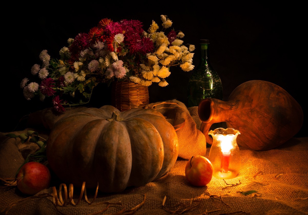 pumpkin, Candles, Flowers, Apples Wallpapers HD / Desktop and Mobile
