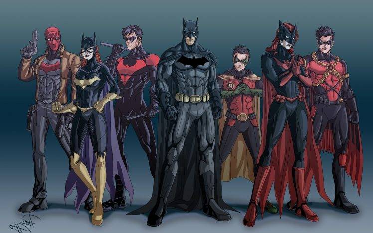 Batman, Batwoman, Robin (character), Batgirl, Red Robin, Nightwing, Red Hood HD Wallpaper Desktop Background