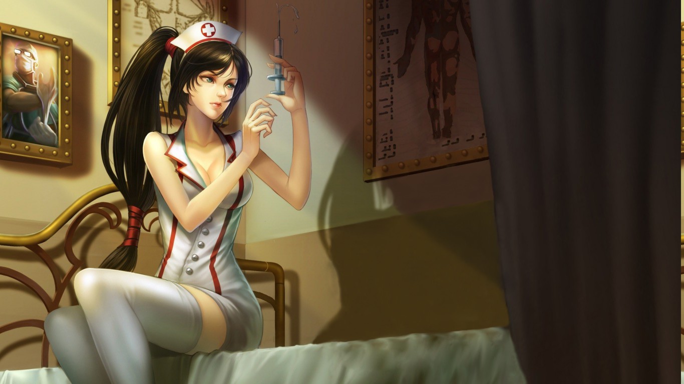 Soft Shading Nurses Thigh Highs Bed League Of Legends Sexy Anime Wallpapers Hd Desktop