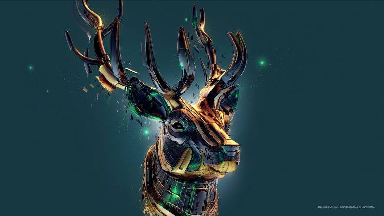 Desktopography, Digital Art, Deer, Reindeer, Teal, Adam Spizak HD Wallpaper Desktop Background