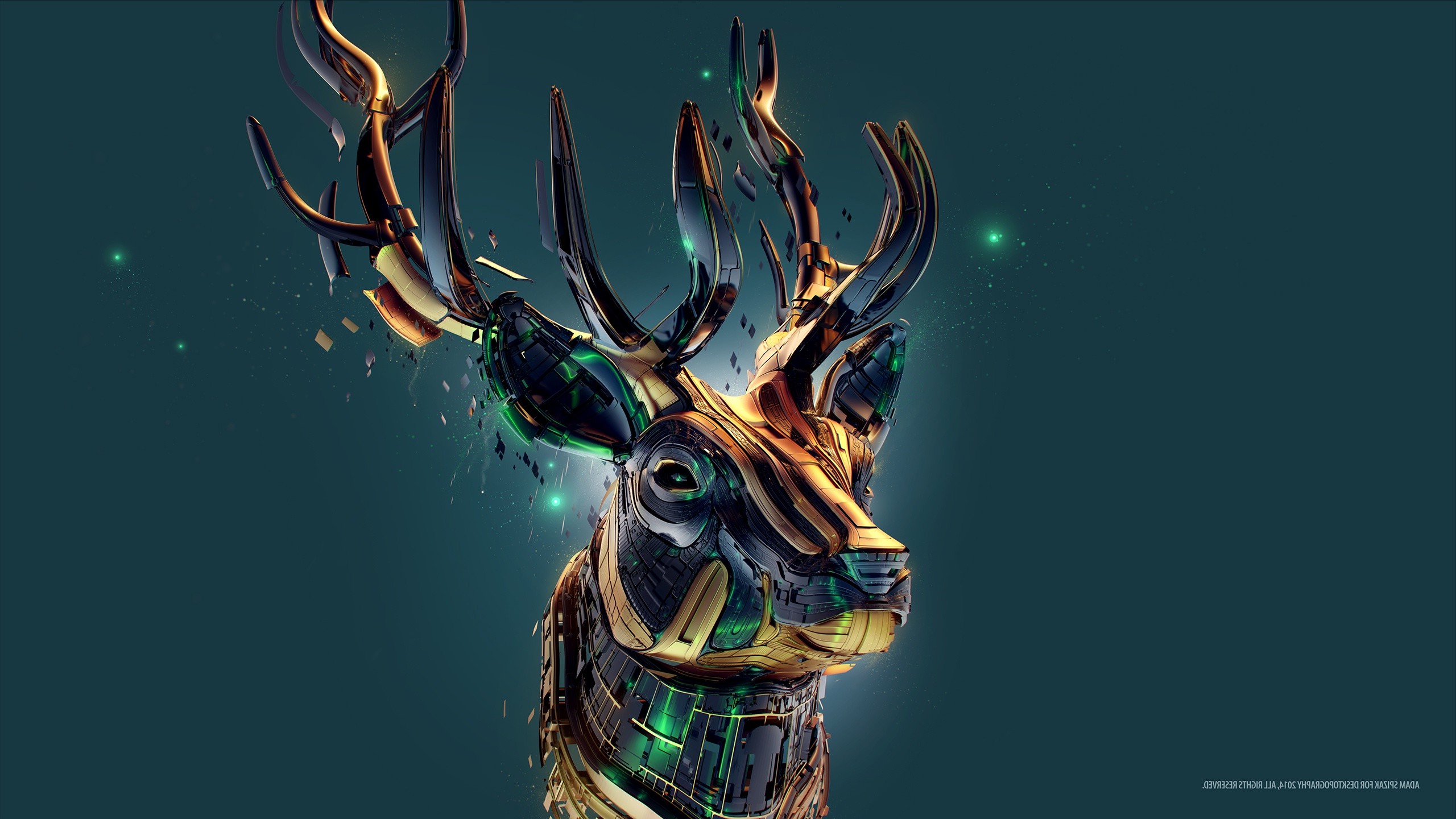 Desktopography, Digital Art, Deer, Reindeer, Teal, Adam Spizak Wallpaper