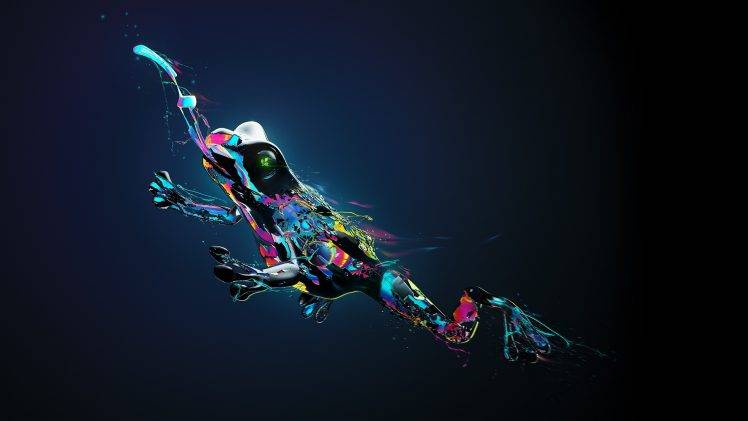 frog, Animals, Digital Art, Tongues, Paint Splatter HD Wallpaper Desktop Background