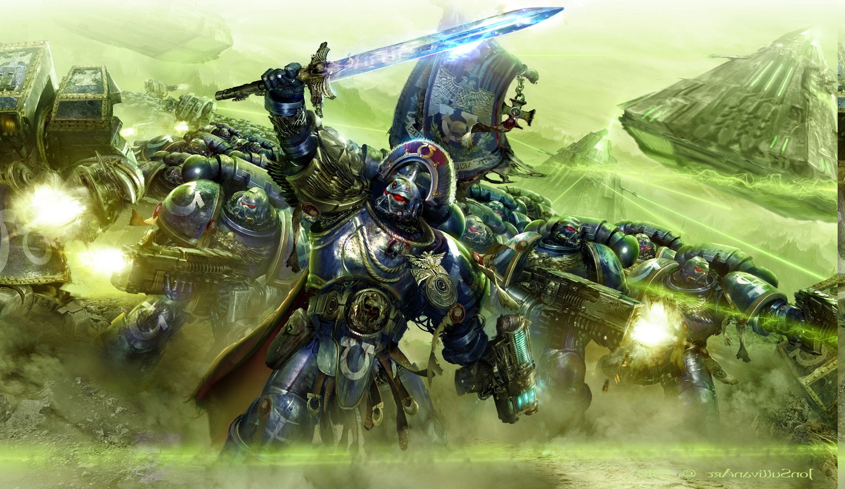 Warhammer 40000, Bolter, Space Marines, Power Armor, Commander, Dreadnought, Ultramarines Wallpaper