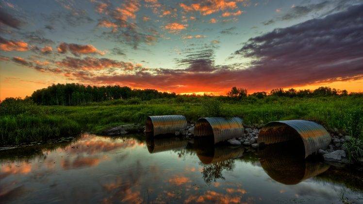 landscape, Pond, Sunset, Nature HD Wallpaper Desktop Background