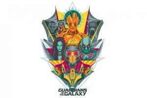 Guardians Of The Galaxy, Star Lord, Gamora, Rocket Raccoon, Groot, Drax The Destroyer, Simple Background, Artwork
