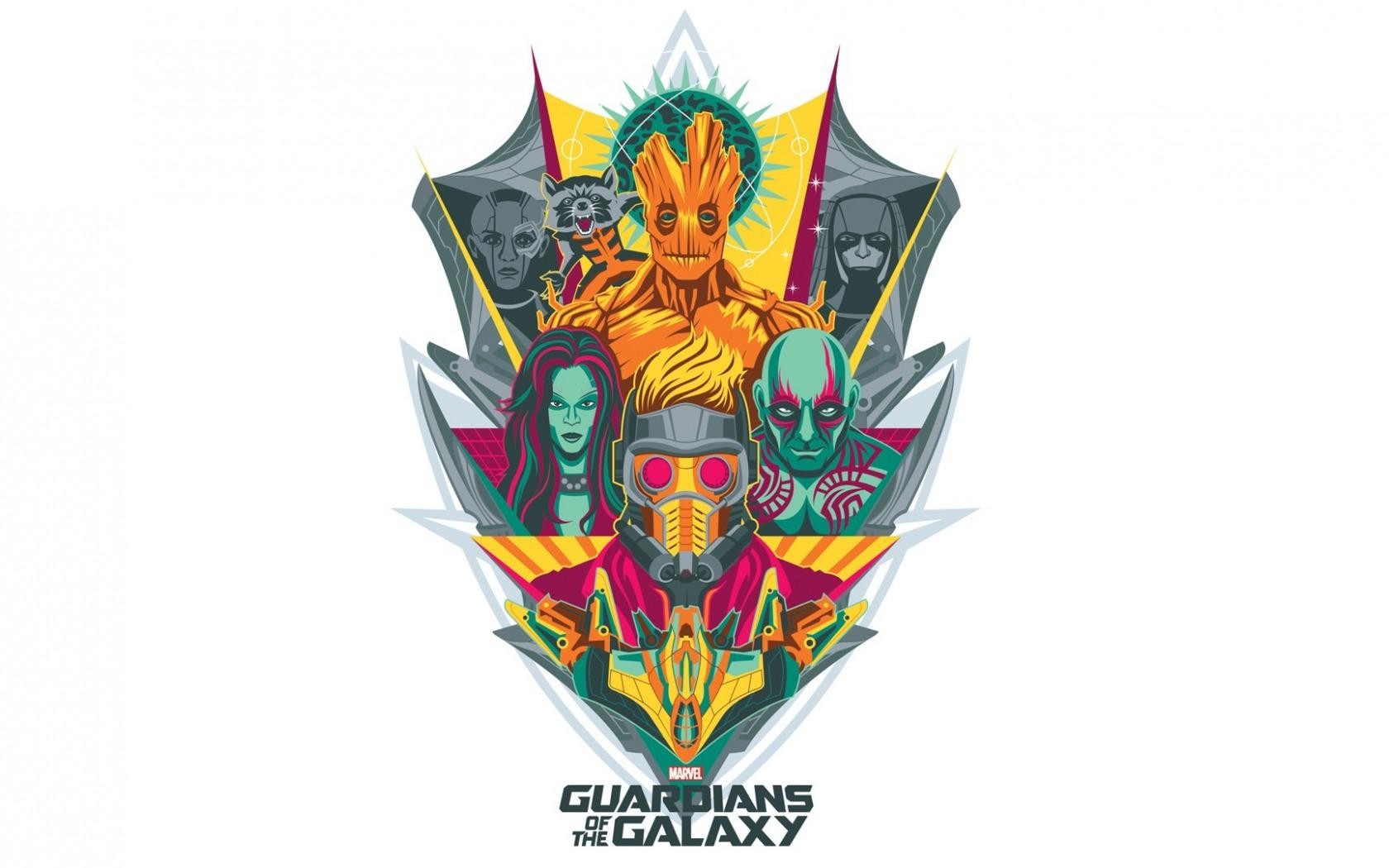 Guardians Of The Galaxy, Star Lord, Gamora, Rocket Raccoon, Groot, Drax The Destroyer, Simple Background, Artwork Wallpaper