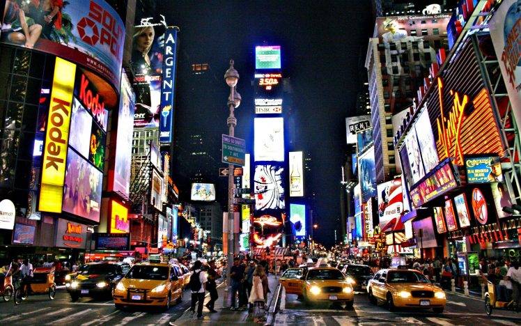 Times Square, New York City, Taxi, Car, Traffic, Street HD Wallpaper Desktop Background