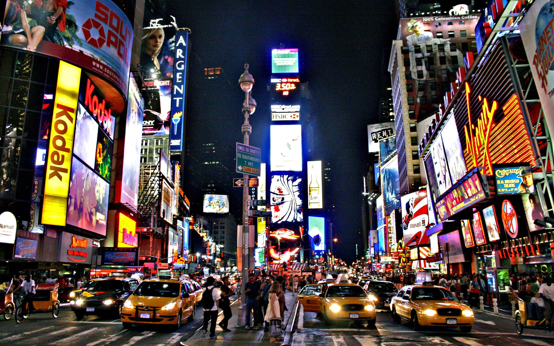Times Square, New York City, Taxi, Car, Traffic, Street Wallpapers HD