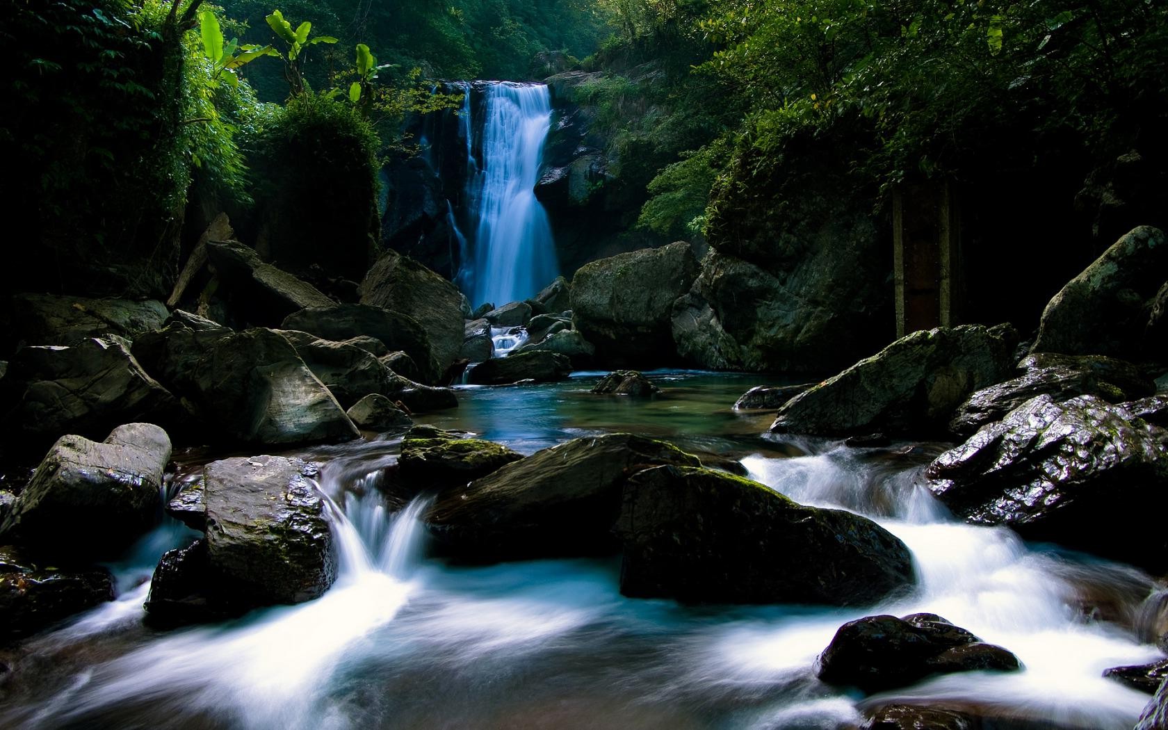 waterfall, Rock, Forest, Wet, Nature Wallpaper