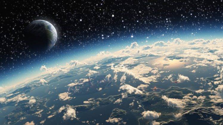 stars, Space Art, Planet, Clouds, Atmosphere, Science Fiction HD Wallpaper Desktop Background
